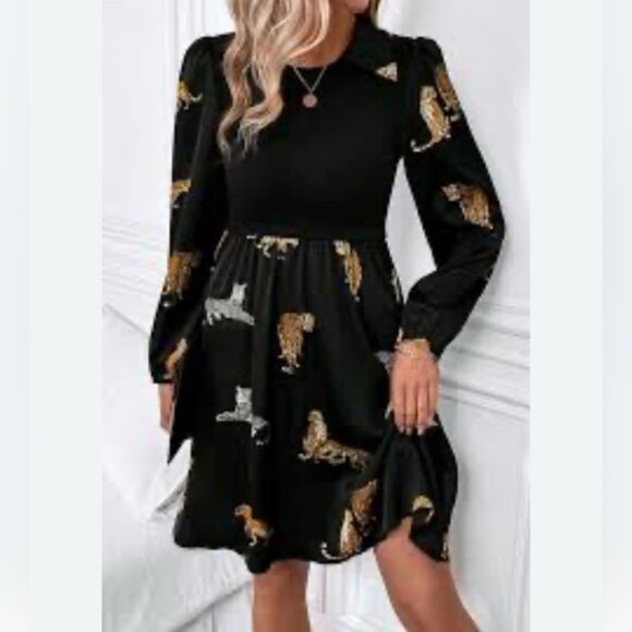 LEOPARD PRINT LONG SLEEVE SWING DRESS SIZE XL - Picture 1 of 4